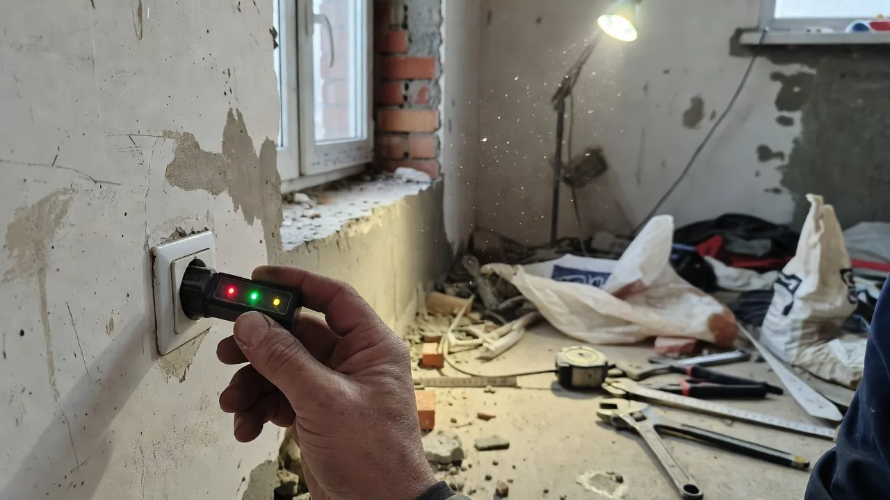 Проверка электрики тестером перед подписанием акта приёмки квартиры от застройщика